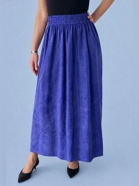🆕 Vintage Matte Silk Maxi Skirt • Blue Violet • Quiet Luxury • 90s Minimalist